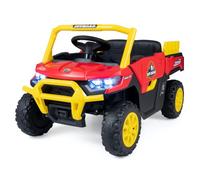 GOPLUS Coche Eléctrico 12V para 3+ Niños con Caja Trasera, Rojo | Tractor de Juguete Infantil con Maletero Trasero,Música, Luces LED, Vehículo Todoterreno a Batería con Mando a Distancia