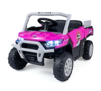 GOPLUS Coche Eléctrico 12V para 3+ Niños con Caja Trasera, Rosa | Tractor de Juguete Infantil con Maletero Trasero,Música, Luces LED, Vehículo Todoterreno a Batería con Mando a Distancia