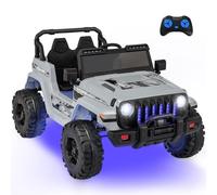 GOPLUS Coche Eléctrico 12V para Niño de 3+ Años, Buggy Todoterreno Infantil con Mando a Distancia, Luz Música Bocina, 3-8 km/h, Carga Máx 35KG, Velocidad Ajustable 2.6-6 km/h (Gris)