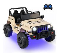 GOPLUS Coche Eléctrico 12V para Niño de 3+ Años, Buggy Todoterreno Infantil con Mando a Distancia, Luz Música Bocina, 3-8 km/h, Carga Máx 35KG, Velocidad Ajustable 2.6-6 km/h (Caqui)