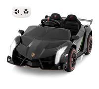 GOPLUS Coche Eléctrico Infantil 12V, Coche Infantil Lamborghini 1 Plaza, Mando a Distancia 2.4G, Puertos AUX y USB, Multimedia, para Niños de 3 a 8 Años, Carga 30KG (Negro)