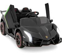 GOPLUS Coche Eléctrico Infantil 12V, Coche Infantil Lamborghini 1 Plaza, Mando a Distancia 2.4G, Puertos AUX y USB, Multimedia, para Niños de 3 a 8 Años, Carga 30KG (Negro)