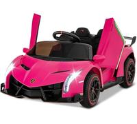 GOPLUS Coche Eléctrico Infantil 12V, Coche Infantil Lamborghini 1 Plaza, Mando a Distancia 2.4G, Puertos AUX y USB, Multimedia, para Niños de 3 a 8 Años, Carga 30KG (Rosado)