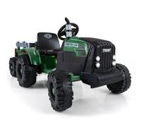 GOPLUS Coche Eléctrico para Niños, Tractor Infantil con Remolque Desmontable, Vehículo Eléctrico con 2 Modos de Funcionamiento, Luces LED, Música y Bocina, Carga Máxima 35 kg, 3-8 Años (Verde)