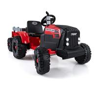 GOPLUS Coche Eléctrico para Niños, Tractor Infantil con Remolque Desmontable, Vehículo Eléctrico con 2 Modos de Funcionamiento, Luces LED, Música y Bocina, Carga Máxima 35 kg, 3-8 Años (Rojo)