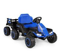 GOPLUS Coche Tractor Eléctrico 24V para Niños 3+ Años,Azul | Vehículo de Juguete Infantil con Batería Recargable, Control Remoto, Música, Bocina, Remolque Desmontable