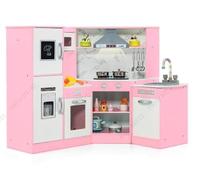 GOPLUS Cocina de Juguete con Pizarra, Campana, Microondas, Horno, Cocinita Infantil de Madera con Efectos de Luz y Sonido, Ricos Accesorios, para Niños de 3+ Años (Rosa)