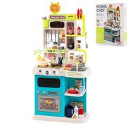 GOPLUS Cocina de Juguete para Niños, Cocinita Infantil con Fogones, Frigorífico, Microondas, Fregadero, Grifo, Vapor, Sonido y Luz, Juego de rol con 54 Accesorios para Niños de 3+ Años (Azul)