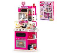 GOPLUS Cocina de Juguete para Niños, Cocinita Infantil con Fogones, Frigorífico, Microondas, Fregadero, Grifo, Vapor, Sonido y Luz, Juego de rol con 54 Accesorios para Niños de 3+ Años (Rosa)