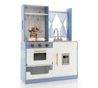 GOPLUS Cocina infantil, comedor realista con accesorios ricos, efecto de sonido y luz, juego de cocina con cortinas, horno, grifo y espacio de almacenamiento, regalo para 3 años