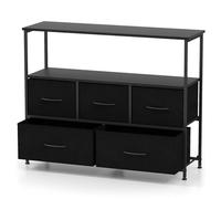 GOPLUS Cómoda con Cajones, Cajonera de Madera con 5 Cajones, 2 Estantes Abiertos y Estructura Metálica, Cómoda de Estilo Industrial para Salón, Dormitorio, Oficinas (Negro)