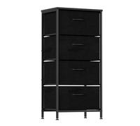 GOPLUS Cómoda de 4 Cajones, Cajonera de Tela con Parte Superior de Madera y Marco de Metal, Mueble de Almacenamiento con Cajones Plegables y Extraíbles para Dormitorio, Entrada (Negro)