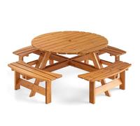 GOPLUS Conjunto de Mesa de Picnic Exterior, Mesa Redonda para Patio con 4 Bancos Integrados en Forma de Arco, Agujero para Sombrilla de 5 cm, para 8 Personas, Jardín Terraza Parque (Amarillo)