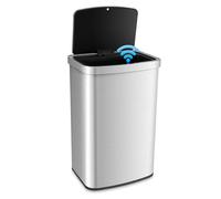 GOPLUS Cubo de Basura Automático, Basurero de 50 L con Sensor de Movimiento Infrarrojo Rectangular, Bote de Basura con Tapa de Cierre Rápido y Suave, Compartimento Desodorizador, Sin Contacto