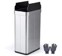 GOPLUS Cubo de Basura Automático con Sensor de 60L, Papelera de Cocina para Residuos con Doble Cubierta Abatible de Acero Inoxidable, Contenedor de Reciclaje para Hogar, 41 x 26,5 x 66 cm (Plata)