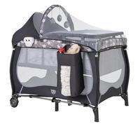 GOPLUS Cuna Bebe 4 en 1, Cuna Plegable con Cambiador, Colchón, Mosquitero, Ruedas Bloqueables, Juguetes, Caja de Música y Bolsa de Transporte, Cuna de Viaje Portátil para 0-36 Meses (Gris)