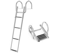 GOPLUS Escalera para Piscina de Acero Inoxidable de 4 Peldaños, Escalera de Barco Plegable con Pasamanos Curvados y Pedales Antideslizantes, Carga 227 kg, Escaleras de Baño para Cubierta Yate Piscina