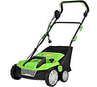 GOPLUS Escarificador Eléctrico 2 en 1, con Bolsa de Recogida de 30L/45L, Aireador de Césped con Altura Ajustable en 4 Niveles, 2 Cuchillas Extraíbles y Asa Plegable (45L,Verde)