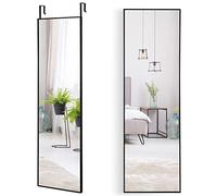 GOPLUS espejo de Pared Cuerpo Entero 37 x 120 cm, 2 en 1, Espejo para Puerta Cologar, Estilo Moderno, para Salón Dormitorio Baño, Adecuado para Puerta de 5 cm, Negro