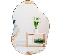 GOPLUS Espejo Decorativo de Pared, Espejo en Forma Irregular con Reflejo HD Claro, Marco de Madera, 2 Métodos de Suspensión para Entrada Salón (Oro)
