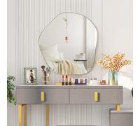 GOPLUS Espejo decorativo de pared, espejo en forma irregular con reflejo HD claro, marco de madera, 2 métodos de suspensión para entrada, salón (oro, 70 x 75,5 cm)