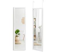 GOPLUS Espejo sobre toda la longitud por encima de la puerta, 119 cm x 33 cm Espejo de pared sobre toda la longitud con ganchos de suspensión para puerta, espejo integral (blanco)