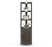 GOPLUS Estantería Esquinera de 6 Niveles, Estantería Independiente con Estante Ajustable de 5 Niveles y Kit Antivuelco, Estantería de Almacenamiento para Salón, Estudio y Dormitorio (Gris)