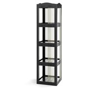 GOPLUS Estantería Giratoria 360°, Estantería de 3/4/5 Niveles con Paneles Transparentes y Base Giratoria, Estante de Almacenamiento para Dormitorio y Oficina (4 Niveles,Negro)