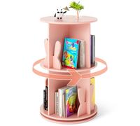 GOPLUS Estantería Giratoria, Linda Librería Infantil de 2 Niveles con Sujetalibros de Conejo/Oso y 8 Compartimentos, Estante de Libros de Piso de 65 cm Giratorio de 360° para Habitación (Rosa)