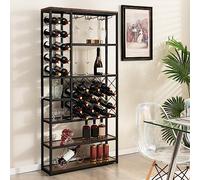 GOPLUS - Estantería para vino con 27 botellas con 3 filas de portavasos y 6 estantes, armario para vino sobre patas con dispositivo antirrobo, para cocina, Bistrot, 81 x 23 x 166 cm