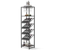 GOPLUS Estantería para Vino Independiente con 16 Botellas, Botellero con 2 Filas de Portavasos y 3 Estantes Abiertos, Dispositivo Antivuelco, para Cocina, Bar, Comedor, 45 x 35 x 171 cm