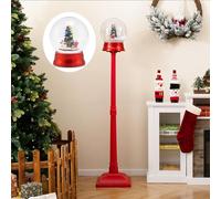 GOPLUS Farola de Navidad con Luces LED, Adorn Decoración Exterior con Poste, Globo de Nieve, Papá Noel Giratorio, Farola con Base Ancho (Tren Giratorio 153 cm)