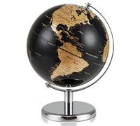 GOPLUS Globo Terráqueo Moderno Negro con Detalles Dorados/Plateados, Soporte Metálico, Base Antideslizante, Zona Horaria, Globo Terráqueo Decorativo de Mesa para el Hogar, la Oficina (Oro)
