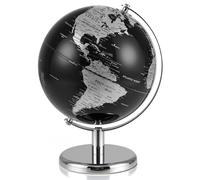 GOPLUS Globo Terráqueo Moderno Negro con Detalles Dorados/Plateados, Soporte Metálico, Base Antideslizante, Zona Horaria, Globo Terráqueo Decorativo de Mesa para el Hogar, la Oficina (Plata)