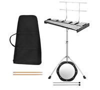GOPLUS Glockenspiel Plegable de 32 notas de aluminio para niños, instrumento musical xilófono con soporte ajustable, atril y palillos de madera, bolsa de transporte, tambor de entrenamiento