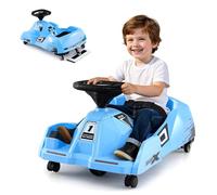 GOPLUS Go Kart Coche Eléctrico 12V Infantil, Kart Eléctrico con Pedal, Fregona Desmontable, Control Remoto, Conexión Inalámbrica, Música, 3 Velocidades, Coche de Juguete para Niños de 2-5 Años (Azul)