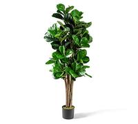 GOPLUS Higuera Artificial Hoja de Violín 1,5 M con Maceta PP, Árbol Artificial PEVA con Tronco de Madera, Decoración Salón, Oficina, Jardín, Verde