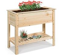 GOPLUS Huerto Urbano de Flores, Maceta de Cultivo de Madera de Abeto con Estante & Gran Superficie, Cama Elevada para Verduras y Flores, Jardinera para Balcón Patio Exterior, 92 x 41 x 81 cm