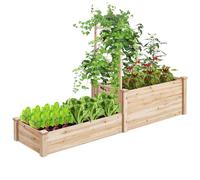 GOPLUS Jardinera con enrejado, jardinera con enrejado, jardinera con suelo abierto, enrejado de madera de abeto, para hierbas y jardín, para patio, terraza (223 x 64 x 134 cm)