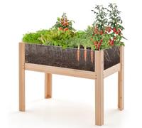 GOPLUS Jardinera Elevada de Madera Abeto 50L, Huerto con Paneles Acrílicos y Orificios de Drenaje, Cama Elevada de Jardín para Plantas, Verduras, Frutas, Hierbas, Flores (75x46x61cm)
