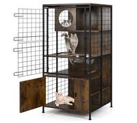 GOPLUS Jaula para Gatos de 3 Pisos, Recinto para Gatos con Cápsula Espacial y Armario con Cerradura, Casa para Mascotas de Alambre Metálico para Mascotas, Chinchillas y Conejos, 60 x 60 x 125 cm