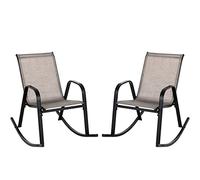 GOPLUS Juego de 2 Mecedoras de Textilene, Silla Mecedora Jardin Exterior con Respaldo Curvado y Reposabrazos, 91 x 62 x 86 cm, Carga 150kg, Mecedora para Jardín Balcón Terraza Patio Piscina (Marrón)
