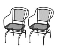 GOPLUS Juego de 2 Mecedoras para Patio, Sillas con Respaldo y Asiento de Malla Metálica, Reposabrazos Cómodos, Movimiento de Resorte, Almohadillas Ajustables, Sillas para Porche, Balcón, Jardín, Negro
