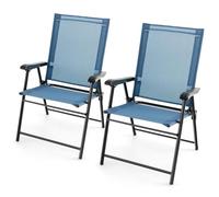 GOPLUS Juego de 2 Sillas de Jardín Plegables, Silla Plegable Jardin con Reposabrazos, Tela Transpirable y Estructura Metálica, Sillas Portátiles para Terraza Exterior Camping Patio Piscina