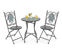 GOPLUS - Juego de 3 piezas para salón de jardín, 2 personas, con 2 sillas plegables y 1 mesa redonda, conjunto de mesa y sillas de diseño vintage, estilo Lisboa de hierro, carga máxima. 50/150 kg