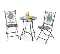 GOPLUS - Juego de 3 piezas para salón de jardín de mosaico con 2 sillas plegables y 1 mesa redonda, conjunto de mesa y sillas de diseño vintage, estilo Lisboa de hierro, carga máx. 50/150 kg