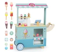 GOPLUS Juego de Carrito de Helados, Carrito de Empuje con Máquina Expendedora, Juguetes para Hacer Helados, Estante de Exhibición y Mostrador de Pago, Camión de Helados de Madera (Verde)
