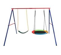 GOPLUS Juego de Columpio Infantil Exterior 2 en 1, Balancín Jardin para Niños 3+ con 2 Columpios Asientos y Marco de Acero, Carga de 300 kg, Altura Ajustable, Columpio en Forma A 249 x 185 x 181,5 cm