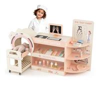 GOPLUS Juego de Médicos de Madera para Niños, Centro Médico de Juguete Infantil con Máquina de CT, Cartel de Vista, Estetoscopio, Termómetro y Accesorios, Juego de Doctor para Niños de 3+ Años