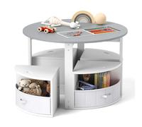 GOPLUS Juego de Mesa y Sillas para Niños de 5 Piezas, Mesa Redonda con 4 Taburetes Apilables con Cajones de Tela, Asientos de Madera con Almohadillas Antideslizantes para Niños de 3+ Años (Gris)